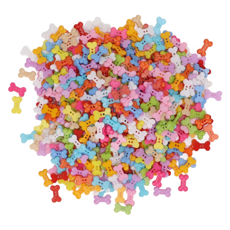 1000Pcs Dog Bone Buttons Bright Vivid Colors Cute Dog Bone