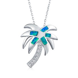 Playa Tropical Náuticas Azul Creado Inlayed Palmera Opal Collar Colgante Para La Mujer Adolescente 925 Plata De Ley 925