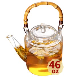 Glass Teapot with Removable Infuser and Lid, Stovetop Safe, Glas Tea Pot for Blooming and Loose Leaf Tea Maker 1350ml/46OZ