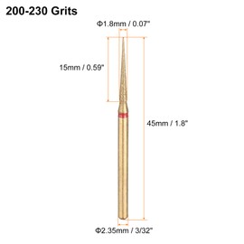 sourcing map 5pcs 200-230 Grits Diamond Grinding Bit 1.8mm Tapered Head 2.35mm Shank 15mm Length Titanium Plated Stone Sanding Drill Bits Rotary Tool for Nails Grinding Polishing