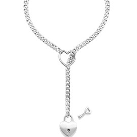 Heart Slip Chain Choker Necklace for Women with Lock Thick Love Heart O Ring Chain for Women Stainless Steel 24 inch