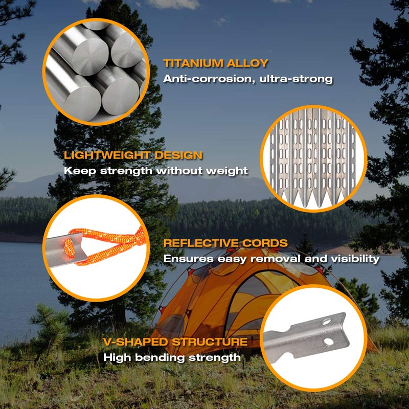 Tripmas Ultralight Titanium Tent Stakes - Anticorrosive Tent Pegs V-Shaped