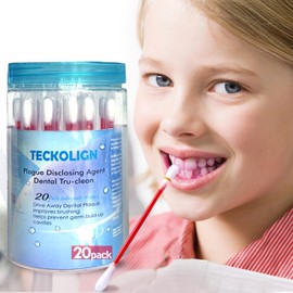 Teckolign Dental Plaque Disclosing Agent, Plague Display Cotton Swab(not Tablets) Indicator, for Kids & Adults, Shows Plaque,Helps Teach Brushing Habits, Dental Care Kits, 20 Count in 1 Pack