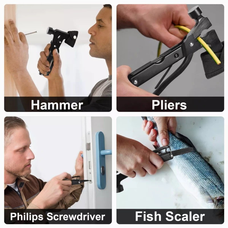 Burkey Multiherramienta Portatil Martillo Y Hacha 14 En 1 Con