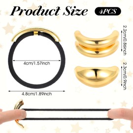 Metal Hair Ties, Metal Geometric Elastic Ties, Cuff Wrap Stainless Steel Statement Cuff Fashion Accessories for Women Girls Hair Accessories(Gold, 4PCS)