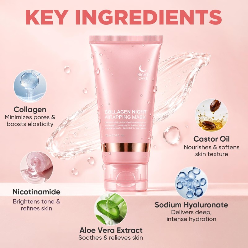 Collagen Night Wrapping Mask, Peel Off Face Mask Hydrating &