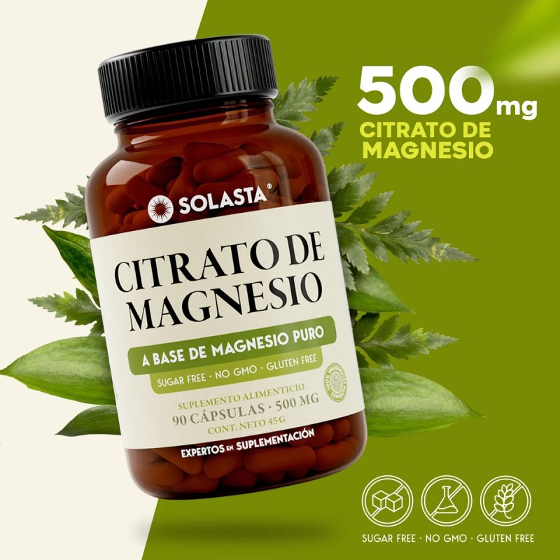 Citrato De Magnesio De 90 Cápsulas | Solasta® Sabor Sin