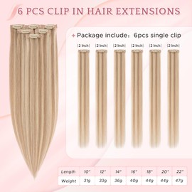 SEGO Single Clip In Hair Extensions Real Human Hair 6 Pcs Individual Clip Ins Highlight Remy Balayage Straight Soft Seamless Hairpieces for Women -18 Inch #12P613 Golden Brown&Bleach Blonde