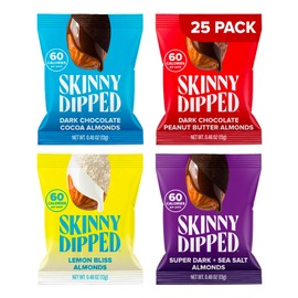 SkinnyDipped Snack Attack Minis Almond Variety Pack, Healthy Snack, Plant Protein, Gluten Free, 0.46 oz Mini Bags, Pack of 25