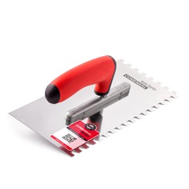 COMENSAL Notched Tiling Trowel 0.3"- Plastering Notched Trowel - Stainless Steel - Non-Slip Soft Grip - Made in EU - 8x8 mm
