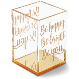 Gold and Clear Acrylic Pen Holder with Inspirational Quotes (2.95 x 4.45 In)