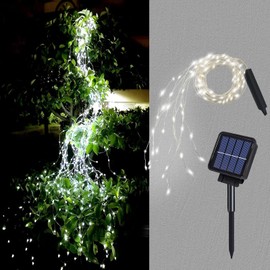 Guirnalda de luces solares para exteriores, 10 hilos y 200 ledes, impermeable, con energía solar, luces de cascada, luces de luciérnaga blanca fría, decoraciones de jardín, regalos para mamá