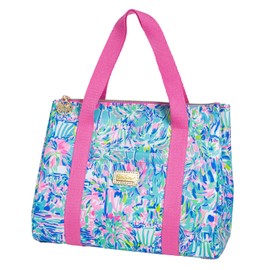 Lilly Pulitzer Cute Lunch Bag for Women, Large Capacity Insulated Tote Bag, Blue Mini Cooler with Storage Pocket and Shoulder Straps, Cabana Cocktail
