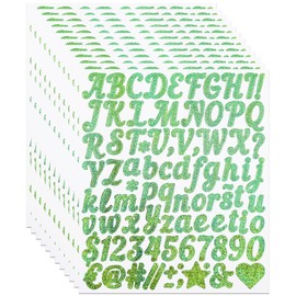 YIKTUNQ 12 Sheets 1 Inch Glitter Letter Number Stickers, 1044 Pieces Self-Adhesive Vinyl Sparkle Alphabet Label Decals for Scrapbook, Journal, Greeting Cards, Crafts, Bottles - Green