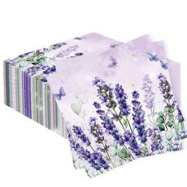 LaVenty 40 PCS Purple Lavender Napkins Purple Napkins Flower Tea Party Wildflower Party Decorations for Party Wedding Baby Shower Bridal Shower