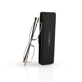 MicroVision Optical Flat Folding Reading Glasses With Compact Case For Women and Men, Slim, Foldable Frame Eyeglasses, Antique Gold, +1.50, bundled with microfiber cloth