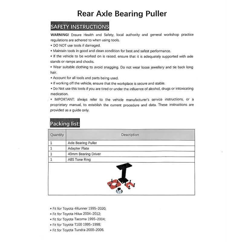 DPTOOL Rear Axle Bearing Puller W/ Tone Ring Tool for