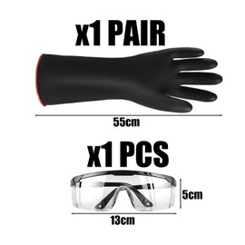 1 Pair of Acid-Proof Gloves, 1 Piece of Safety Goggles, Chemical Gloves, Long Rubber Gloves, Chemical-Resistant Rubber Gloves, Insulating Gloves, Cleaning Gloves