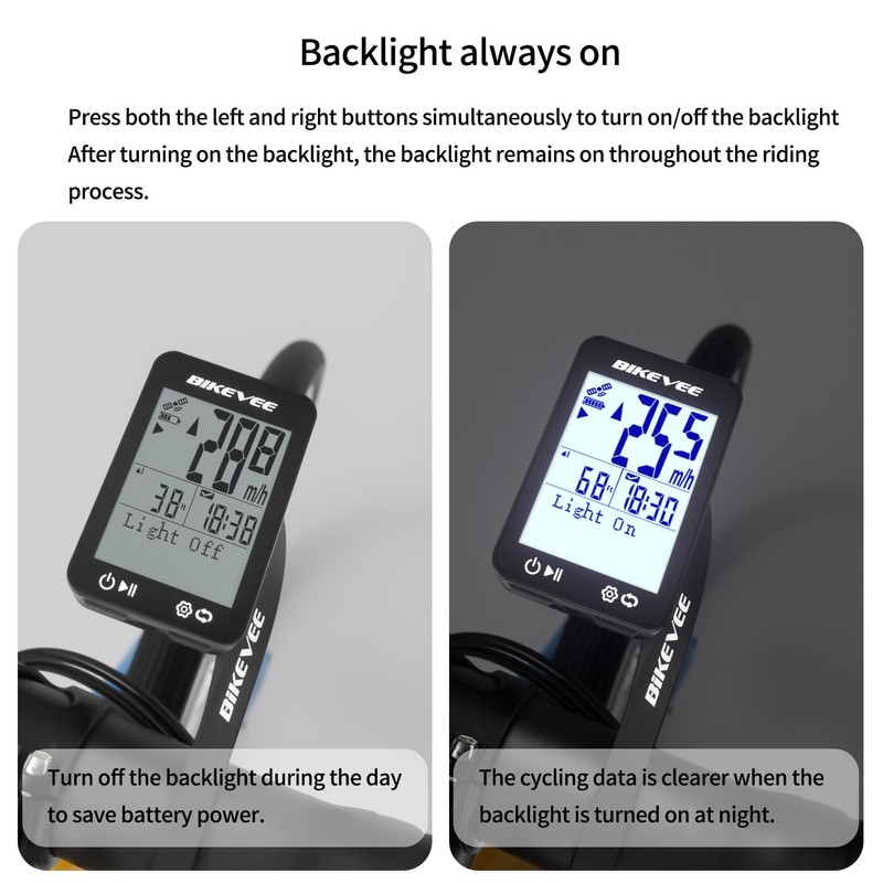Bikevee Wireless GPS Bike Computer 2.4" Display Altitude Speed Distance