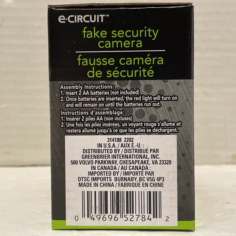e-Circuit Fake Security Camera*Battery Operated*Wall/