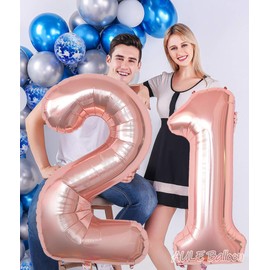 AULE 40 Inch Big Rose Gold Foil Mylar Number Balloons for Women 21st Birthday Party Decorations Giant Happy 21 Anniversary Party Decor