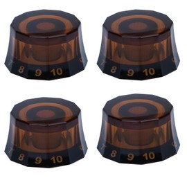 YiJunHui 4Pcs Dodecagon Design Transparent Electric Guitar knob Brown Letter Control Volume Adjustment knob for PRS LP SG Les Paul Guitar Accessories (Brown)