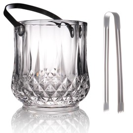 BothEarn Small Round Glass Ice Bucket Kits, Heavy Thick Wine Cooler with Steel Tong and Clamp, 5.3" H*5" W, 34 oz (1000 ml)