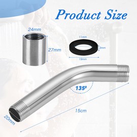 Shower Head Extension 1/2 Inch, 304 Stainless Steel Hand Shower Extension with Straight Connectors and 4 Washers, Shower Extension Tube for Bathroom, Bathroom Accessories