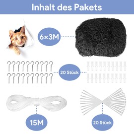 Qiimenguer Cat Net for Balcony, No Drilling, 3 x 6 m Cat Protection Net with Mounting Rope and Accessories, Weatherproof and UV-Resistant, for Windows, Skylights, Balconies