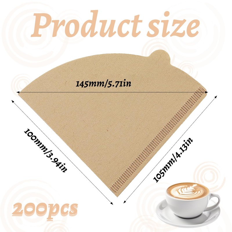 Pack of 200 Coffee Filter Papers, V-Shaped Coffee Filter Cone