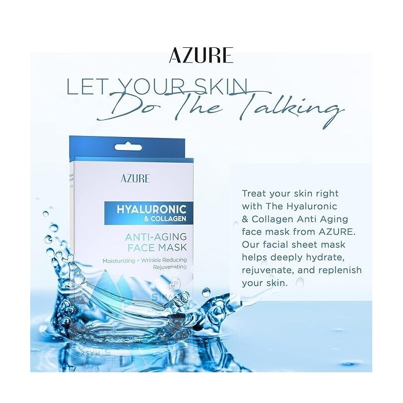 AZURE Hyaluronic Acid & Collagen Anti Aging Sheet Facial Mask-Rejuvenat