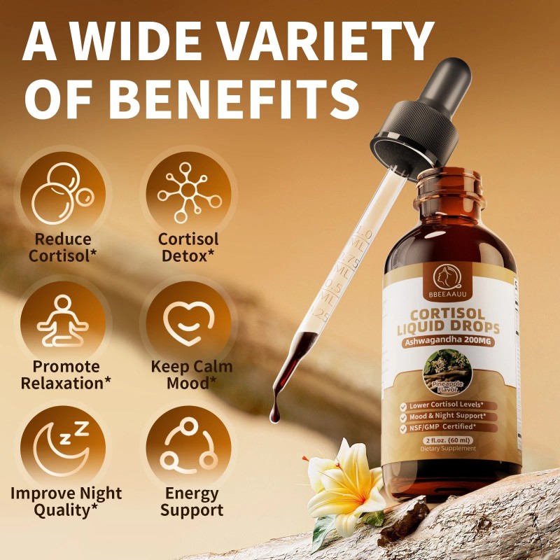 21-in-1 Cortisol Manager Reducer Liquid Drops, Support Night, Focus &