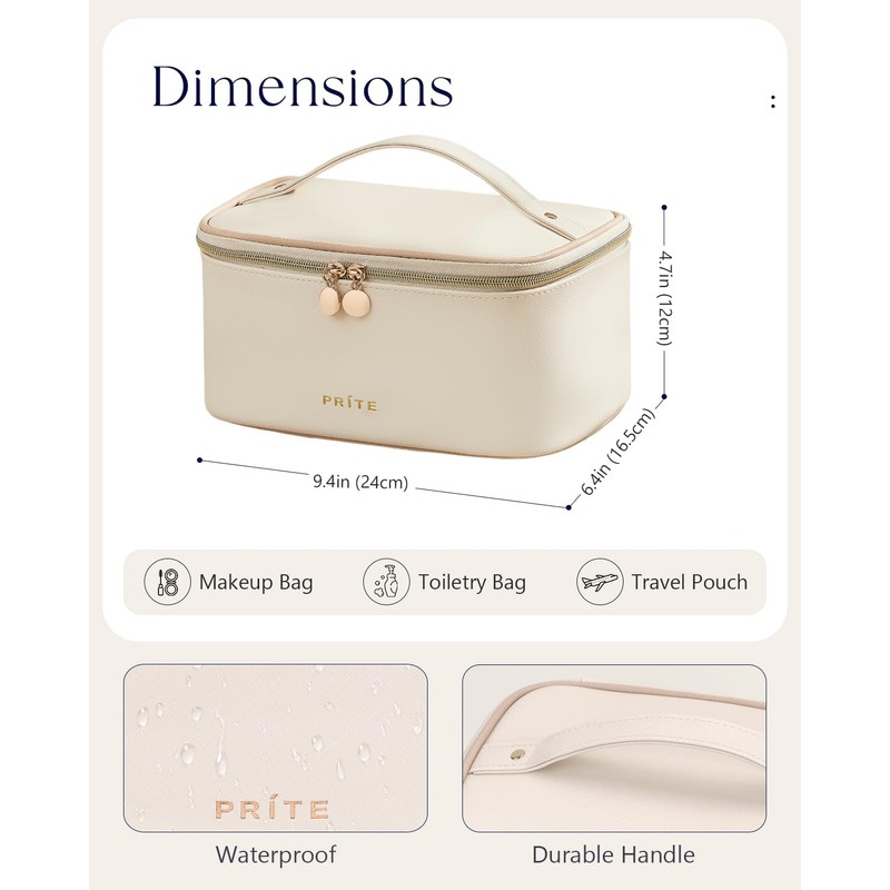 Prite Makeup Bag Portable Cosmetic Organizer with Brush Holder Waterproof