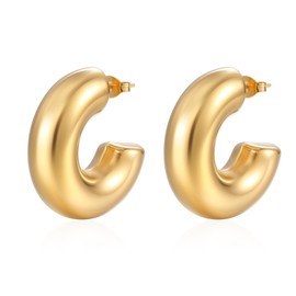 14K Gold Plated Lightweight Chunky Open Hoops for Women Trendy Gold Hoop Earrings