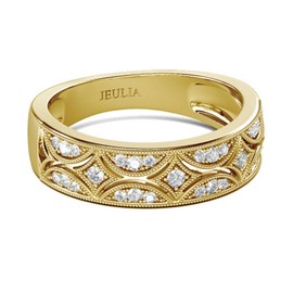 Jeulia 925 Sterling Silver Rings Milgrain Round Cut Women's Band Anniversary Promise Rings with Jewellery Box for Her Women Girls, Sterling Silver, Cubic Zirconia