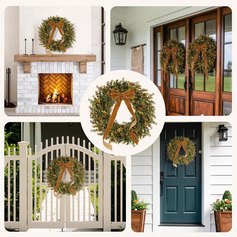 ICX 24-26'' Fall Boxwood Wreaths for Front Door Decor, Fall