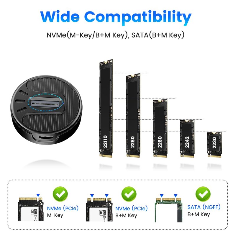M.2 NVMe & SATA SSD Docking Station, 10Gbps SSD Reader