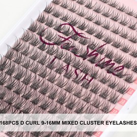 Cluster Lashes Individual Eyelashes, Wide Handle, D-Curl, DIY Single, Soft False Eyelashes for Personal Use at Home, Eyelash Extension Set (W-7 Kit with Remover, 9-16 mm)