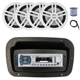 Pyle Marine Radio, Spa Bezel,Adapter, Antenna,Wire, 4x 6.5" 180W White Speakers