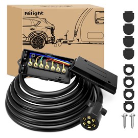 Nilight Heavy Duty 7 Way Inline Trailer Plug with 7 Gang Weatherproof Junction Box - 12 Feet Connector Cable Wiring Harness Suitable for RV Automotives Cars