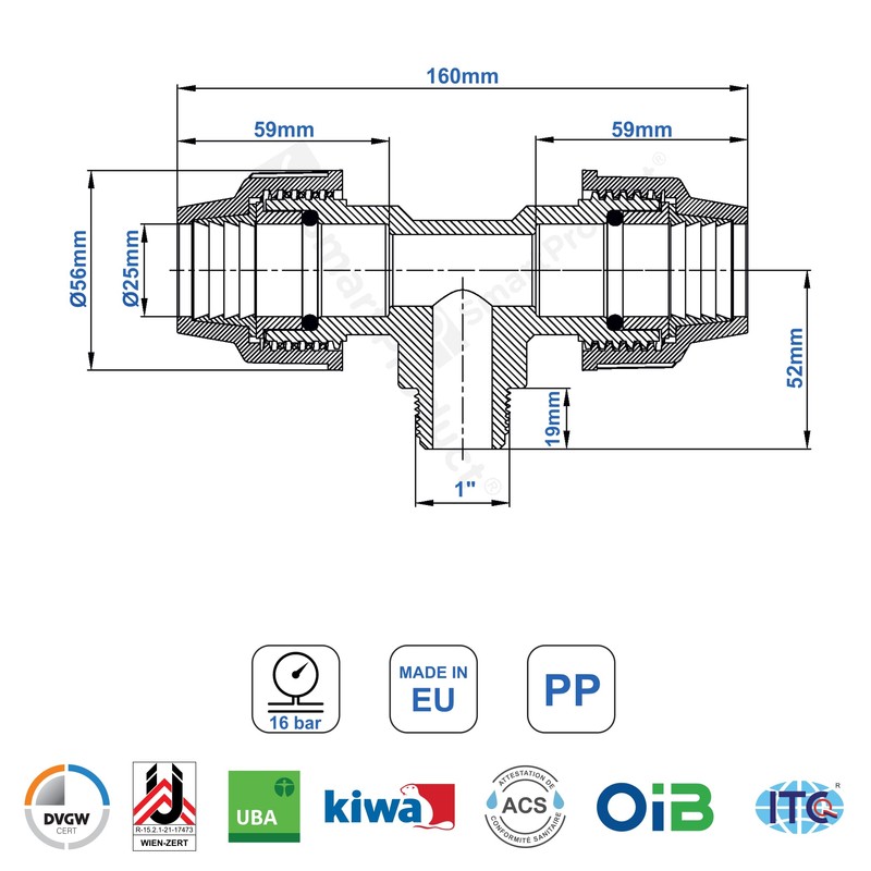 SmartProduct T-Piece PE Pipe Fitting 25 mm x 1 x