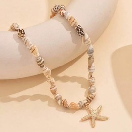 Thalireth Starfish Conch Shell Necklace Coastal Beachy Summer Beach Seashell Starfish Necklace For Women Men