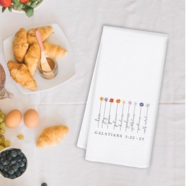 OSLYSO Fruit of The Spirit Christian Kitchen Towels, Galatians 5:22-23 Bible Verses Dish Tea Towels for Kitchen Decor, Christian Religious Gifts for Women Hand Towels for Bathroom Decor, 16x24 Inch