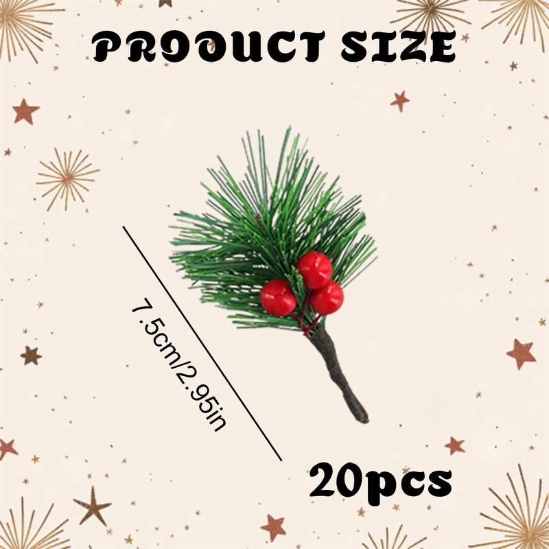RHQFDM 20 Pieces Realistic Artificial Pine Sprigs with Red Berries