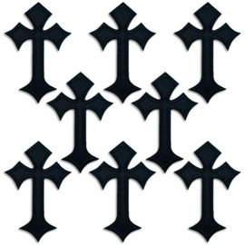 Cross Patches, Iron On Cross Embroidery Applique Patch, DIY Decor Aesthetic Patches for Jeans Jackets Backpacks Hats Shirts (8 Pieces Black)