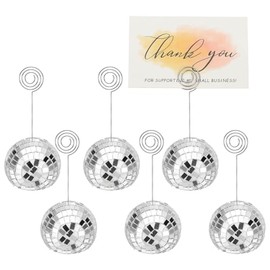 PATIKIL - Soporte para tarjetas de bola de discoteca de 2 pulgadas, 6 unidades, soporte para números de mesa, soporte para tarjetas de nombre con clip para decoración, menú de fotos, boda, fiesta de