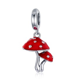 NewL 925 Sterling Silver Mushroom Red Enamel Pendant Charms for Bracelets & Necklaces Silver Jewellery, Sterling Silver
