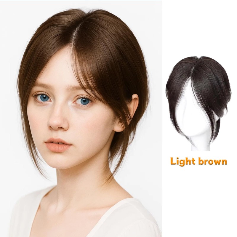 Hair Toppers for Thinning,Women Real with Bangs, Light Brown Hair