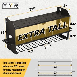 YYR Power Tool Organizer Wall Mount, Cordless Drill and Battery Holder, Electric Tools Hanger Storage Rack, Garage Organization Floating Shelf - Metal, Black