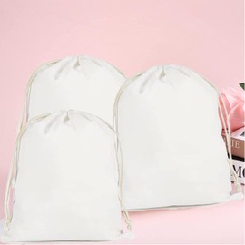 DERAYEE Drawstring Bag, Solid Color Storage Bag, Cotton, Set of 3, 11.8 x 15.7 inches (30 x 40 cm), Accessory Storage, Present, Wrapping Bag, For Gifts, Plain, Cotton, Mobile Use, Travel Packaging